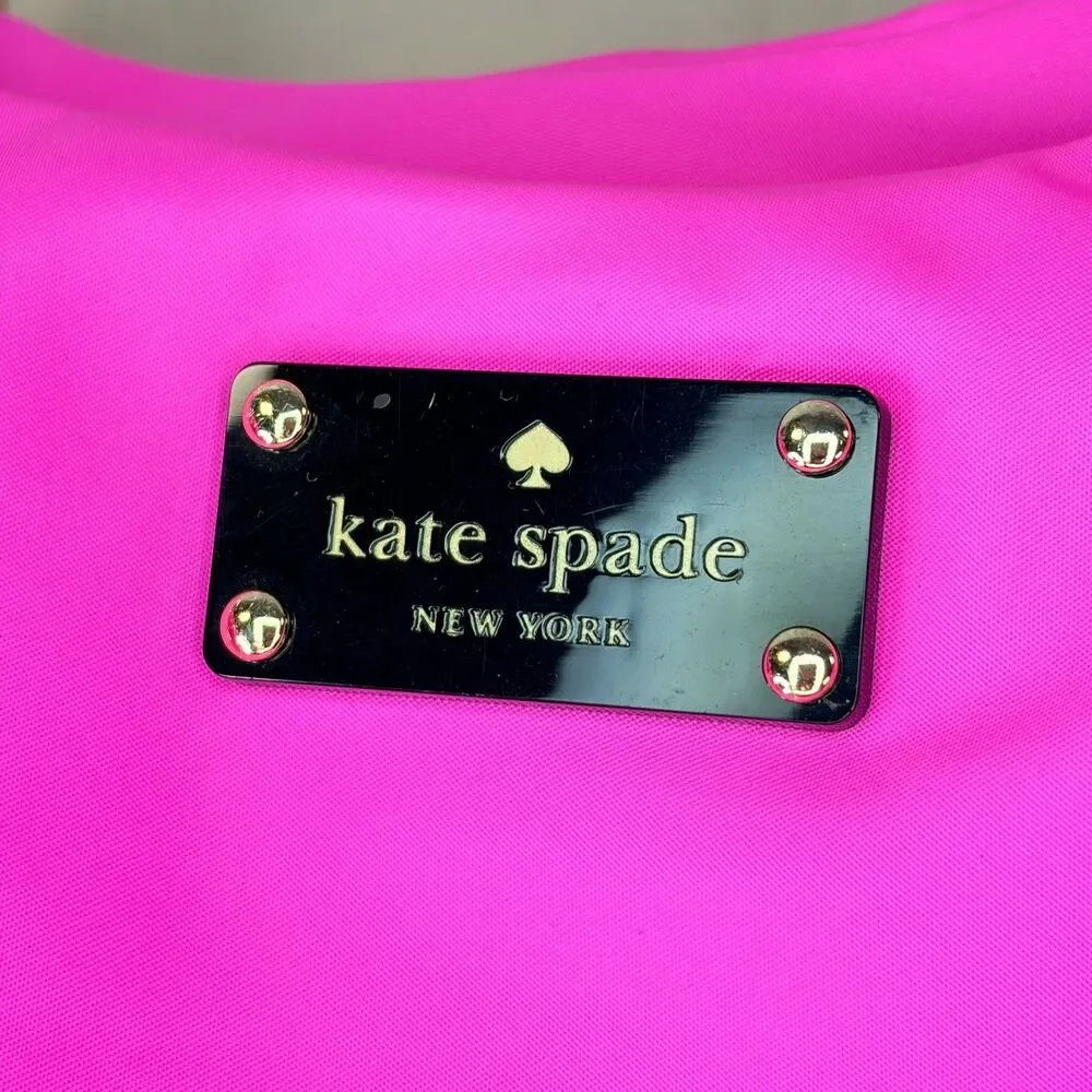 Kate Spade NY Classic Nylon Stevie Pink Beige Logo Diaper Bag Tote Travel EUC